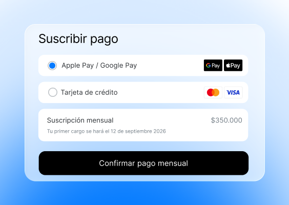 Suscribir pago recurrente con Apple Pay o Google Pay