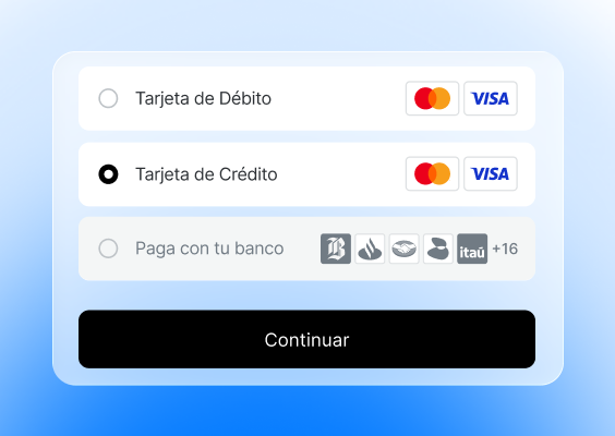 Selección de tarjeta de débito o crédito en el checkout de Fintoc