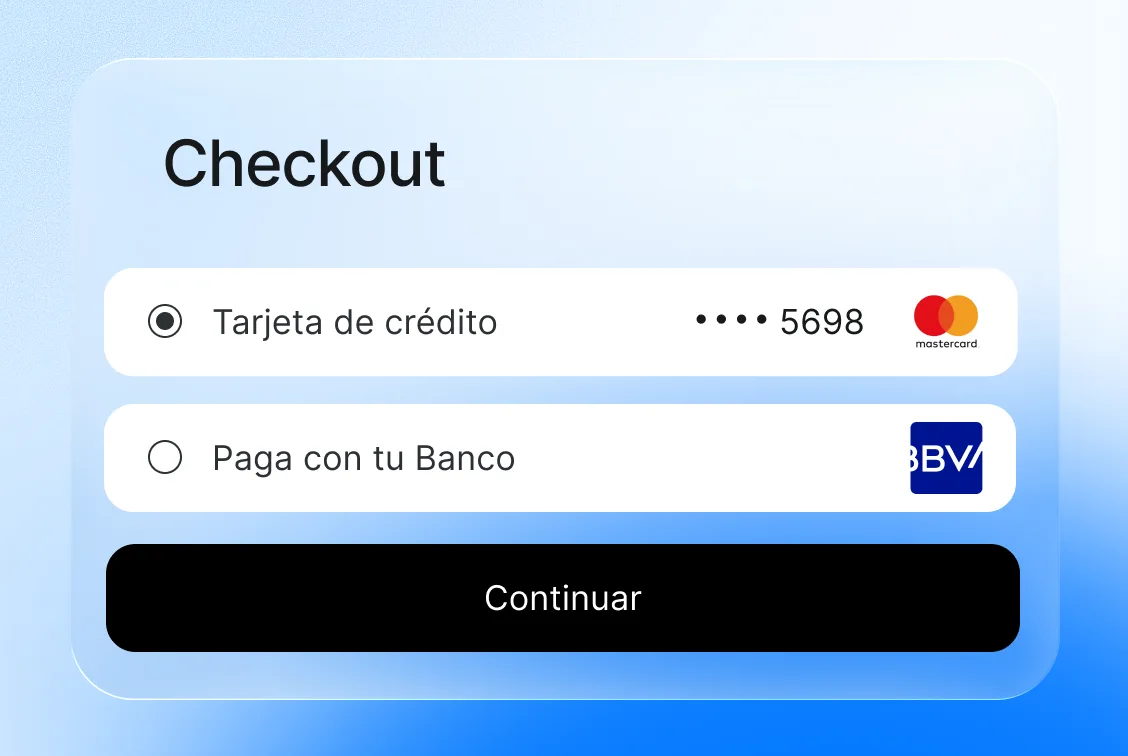 Pago con tarjeta de crédito o débito en el checkout de Fintoc México