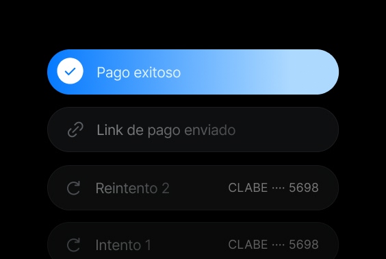Reintentos de cargo sobre una CLABE y link de pago enviado